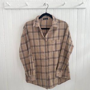 Shein Plaid Flannel Long Sleeve Pocket Shirt Size S